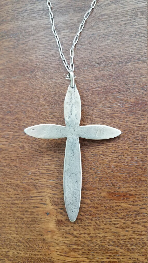 Silver Cross Pendant with Turquoise - image 2