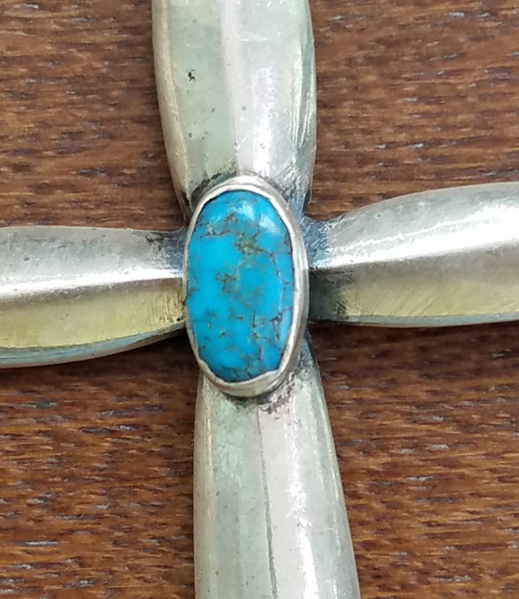 Silver Cross Pendant with Turquoise - image 4