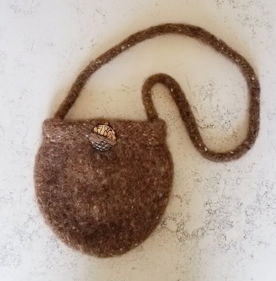 Hand knit and Felted Brown Shoulder Bag