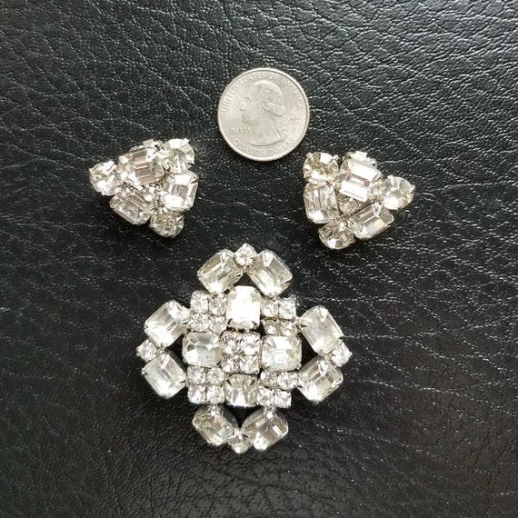 Rhinestone Brooch and Earring Set - image 1