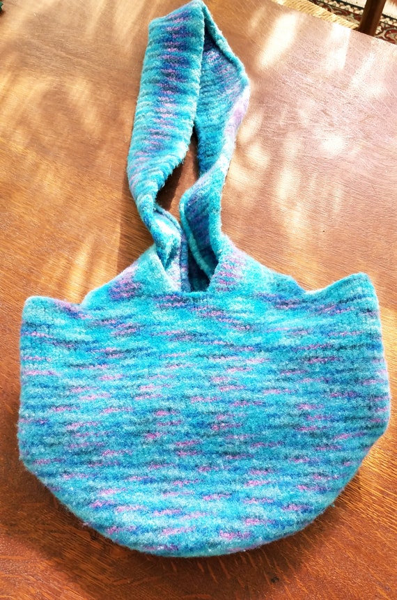 Hand Knit and Felted Purse in Turquoise - image 2