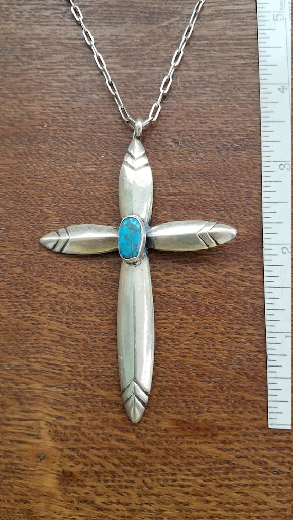 Silver Cross Pendant with Turquoise - image 1