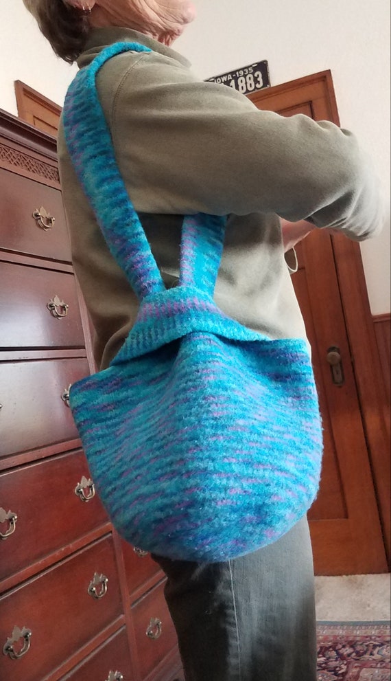 Hand Knit and Felted Purse in Turquoise - image 8