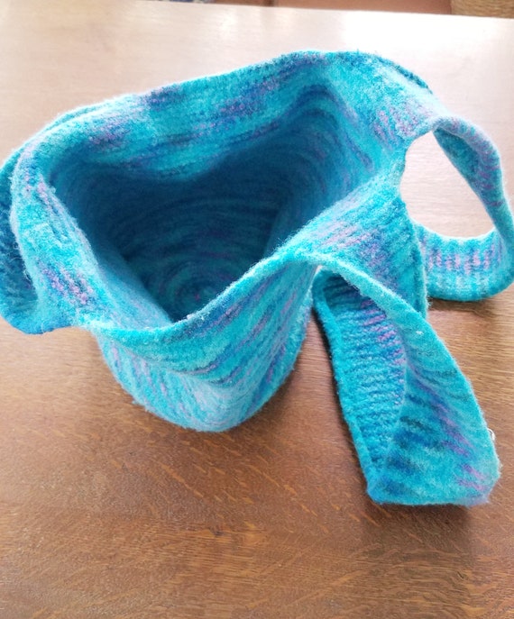 Hand Knit and Felted Purse in Turquoise - image 3