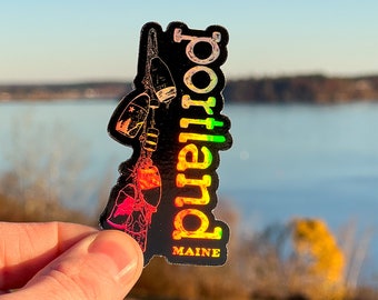 holographic portland maine sticker, maine sticker, pine tree sticker, maine decal, 207 sticker