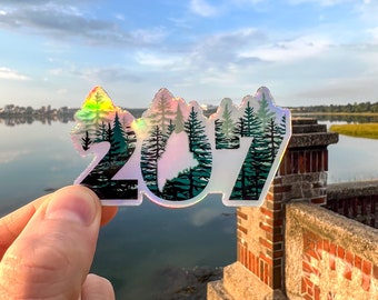 ocean 207 pine tree state holographic sticker, maine sticker, 207 sticker, maine decal, back cove blue, holographic sticker