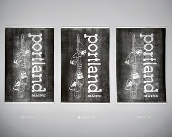 steamroller portland maine banner, small town portland me, hand carved buoy banner, portland me, steamrolled printed banner