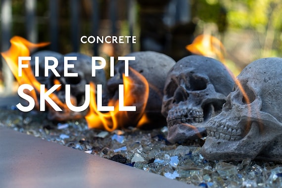 Concrete Fire Pit Skull, Reusable Fireplace Decor, Hand Poured Cement Sculpture