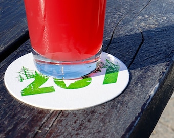 207 letterpress coaster set, maine coaster, pine tree coaster, maine decal