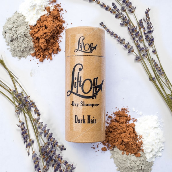 Lift Off - Dry Shampoo  Powder Lavender Scented for Dark Hair - All Natural, Travel Friendly, 100% Biodegradable Zero Waste