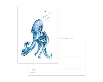 Carte Postale Poulpe Bulles