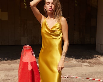 pale yellow silk dress