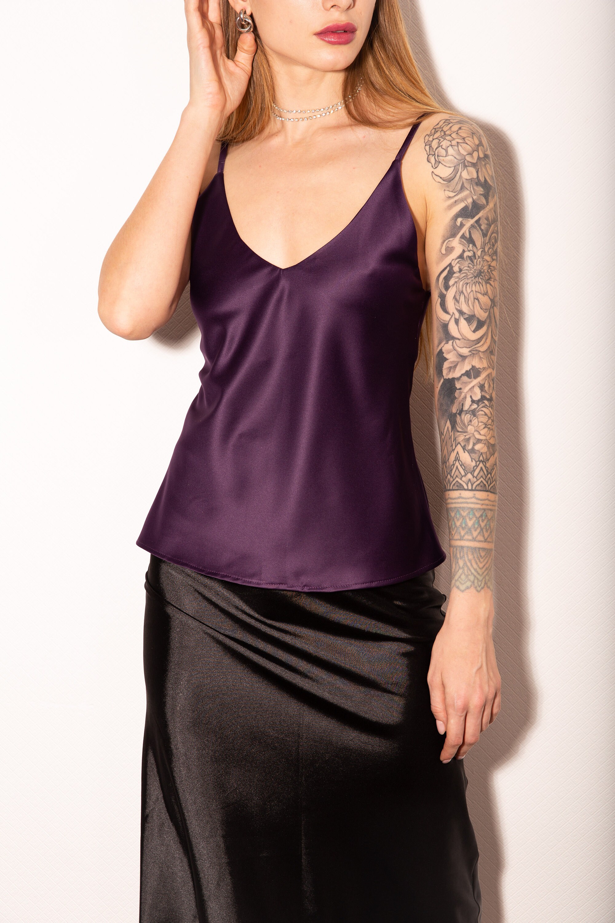 Satin top tank top for women silk top Black top Etsy