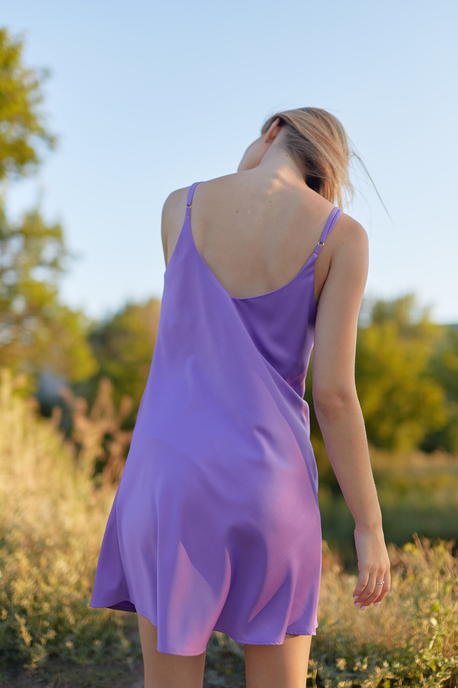 Lilac satin slip dress silk combination dress mini dress | Etsy