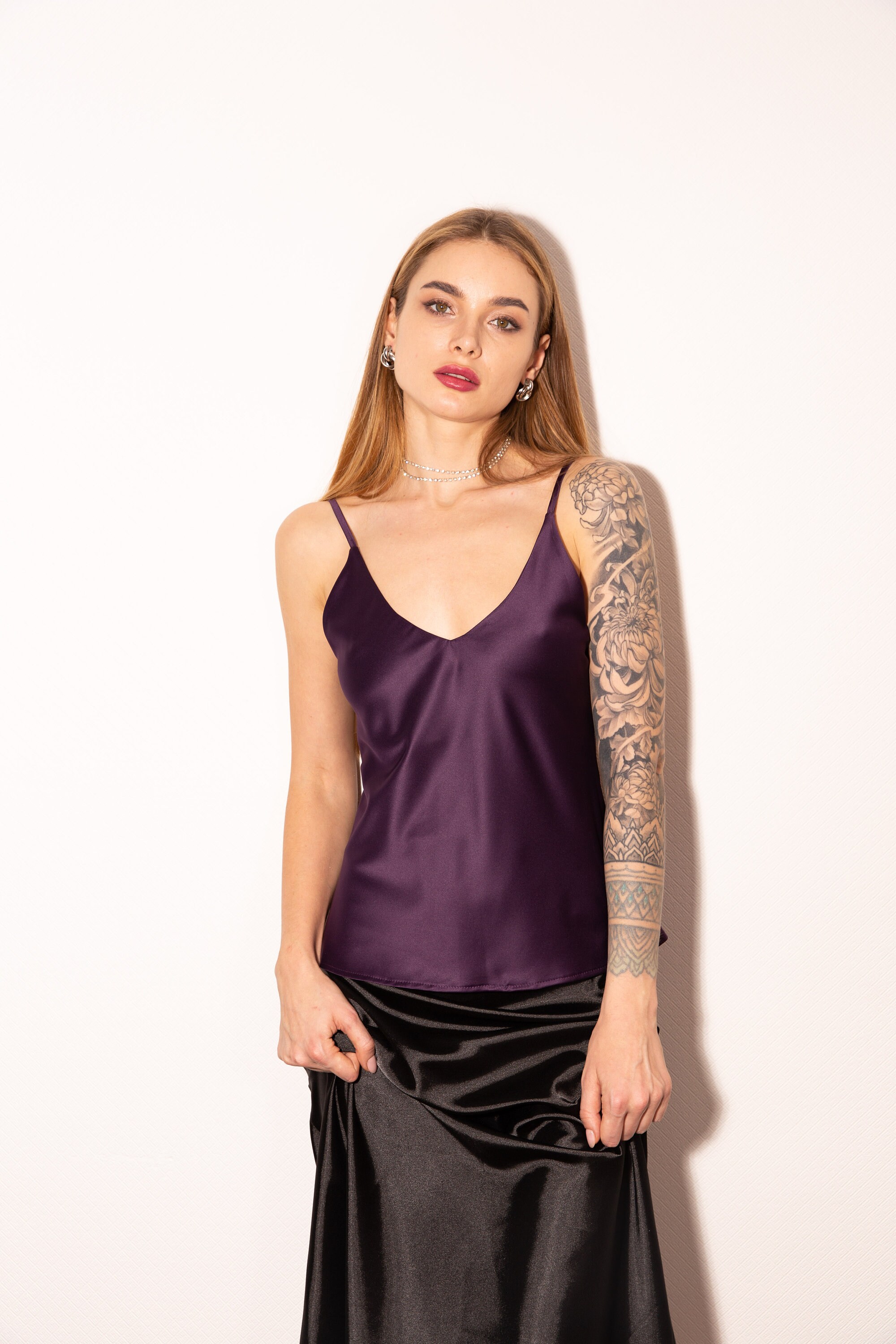Satin top tank top for women silk top blueberry top Etsy