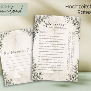 DESCARGA DIGITAL Juego de adivinanzas de bodas "La novia o el novio" | Juego de apuestas para bodas en formato A5 para descargar e imprimir