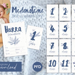 Première année de bébé - Jalons - 14 cartes de développement de bébé imprimables pour créer des souvenirs inoubliables - TÉLÉCHARGEMENT NUMÉRIQUE