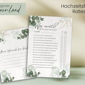 DIGITALER DOWNLOAD Hochzeit Ratespiel "Braut oder Bräutigam" | Tippspiel EUKALYPTUS Design im A5 Format zum herunterladen und ausdrucken