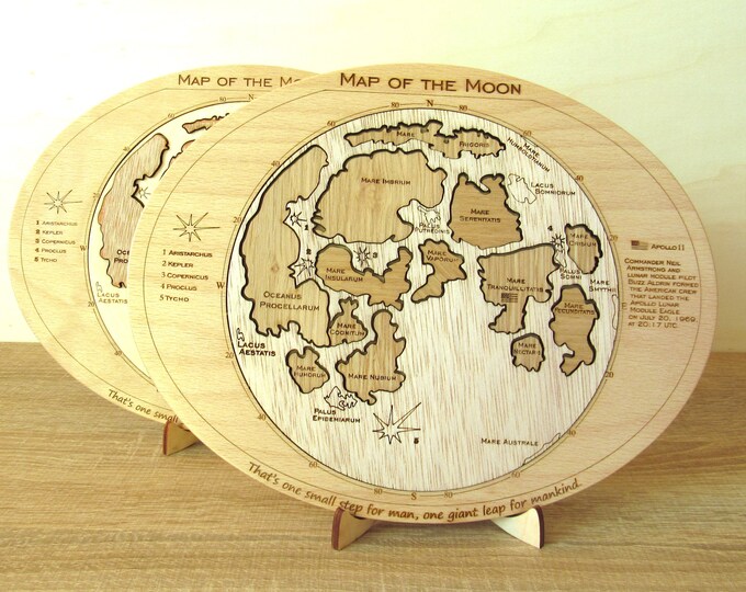 Moon Map Wooden. Montessori Puzzle Map of the Moon. Home Decor ...