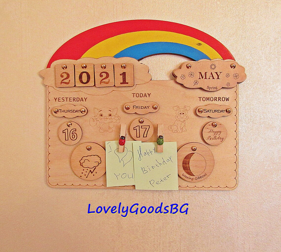 Wooden Calendar. Montessori Calendar. Home Calendar. Home Etsy