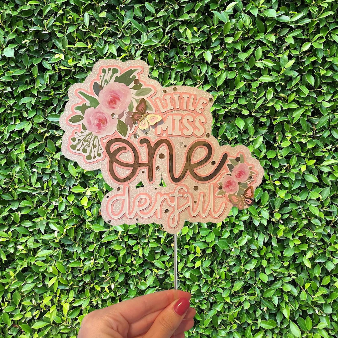 LITTLE MISS ONEDERFUL Cake Topper Glitter Metallic Gold With ...