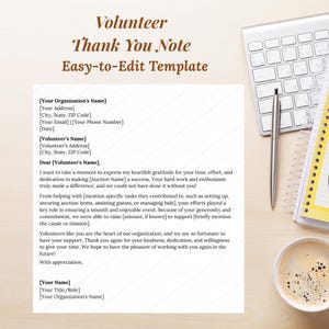 Carta de agradecimiento a voluntarios: plantilla de agradecimiento sincero para eventos sin fines de lucro, escuelas y eventos de recaudación de fondos, editable en Microsoft Word.