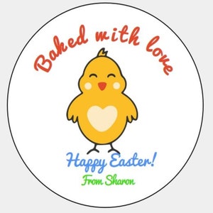 Happy Easter Chick Stickers - Cute Baking Labels for Cookies, Treats, and Gifts - 2.5 Inch Round - Set of 12