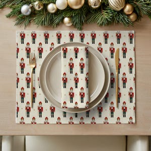 Complete Christmas Table Setting: Nutcracker Theme Placemats, Napkins, and Runner