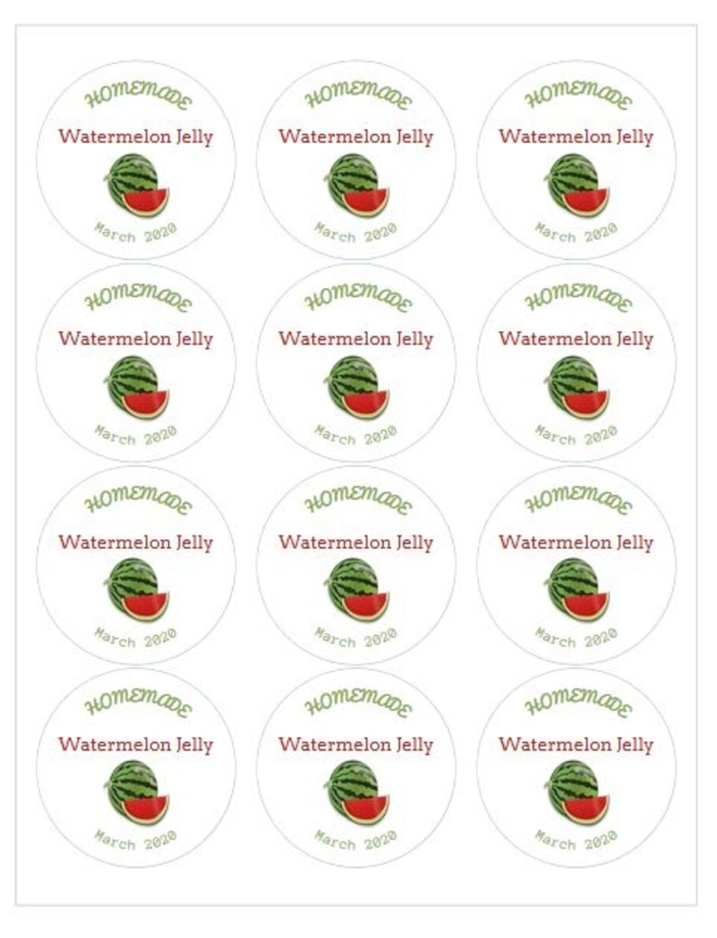Watermelon Jelly Labels Homemade Canning Jar Labels for Mason Etsy