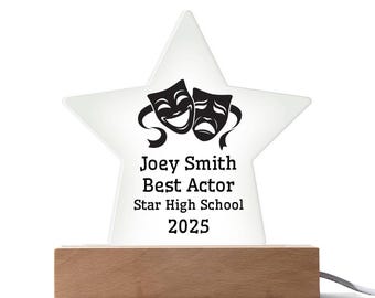 Best Actor Award – Personalized Acrylic Star Plaque with Theater Masks, Name, High School & Year