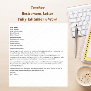 Brief für den Ruhestand - Bearbeitbare Word-Vorlage, professioneller & herzlicher Abschied, respektvoll für einen reibungslosen Übergang - Sofort Download