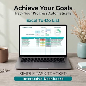 Lista de tarefas em Excel para planejar e acompanhar tarefas e projetos com um painel de controle.