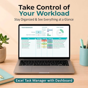 Modèle de gestionnaire de tâches Excel avec tableau de bord | Feuille de calcul du planificateur de productivité | Organisateur de projet et quotidien