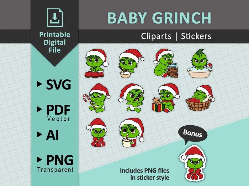 Baby Grinch PNG and SVG Clipart Bundle | Grinch Png &amp; Svg Christmas ...