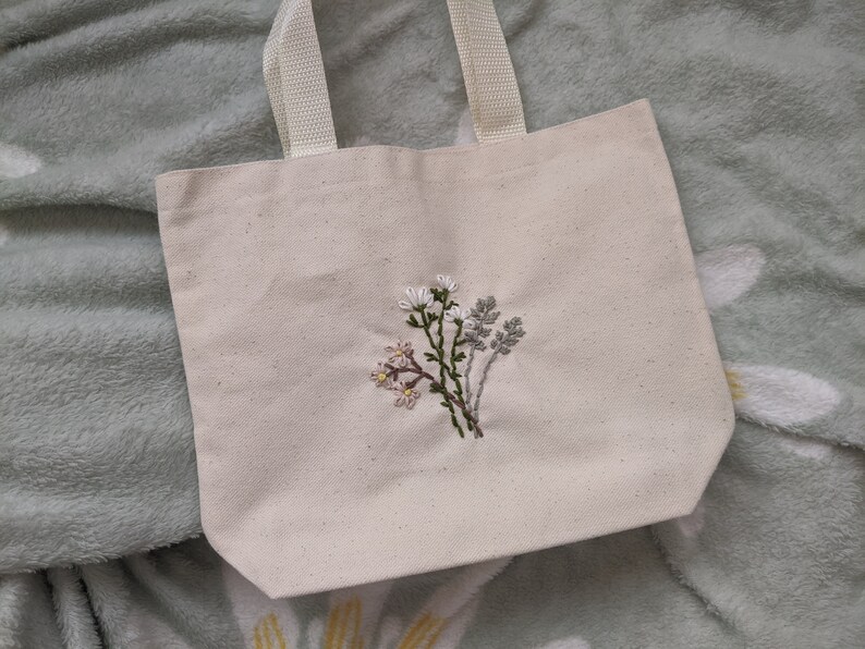 Floral Hand Embroidered Cosmetic Canvas Mini Tote Bag | Etsy