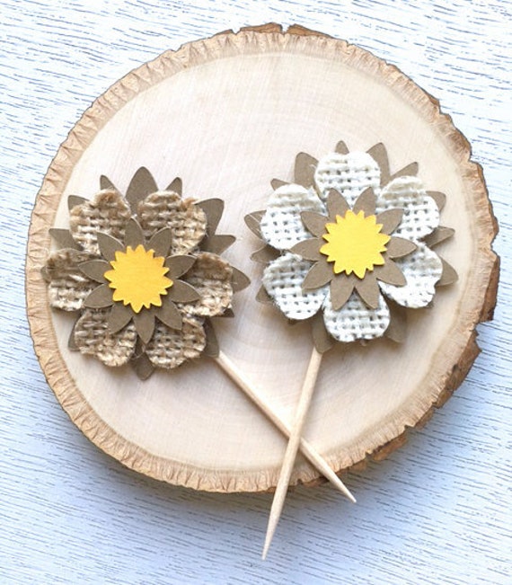 Sunflower Burlap And Paper Cupcake Toppers You Are My Etsy
