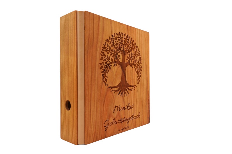 Cartella in legno, realizzata a mano - con albero della vita e incisione personalizzata Cartella I compleanno immagine 3