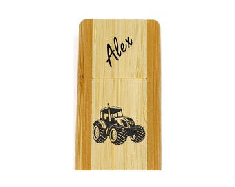 Holz USB Stick 3.0 mit 32GB, Traktor & Name, personalisierte USB Stick, individuell gestaltet, Logo