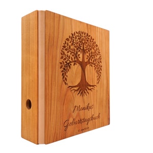 Cartella in legno, realizzata a mano - con albero della vita e incisione personalizzata Cartella I compleanno immagine 4