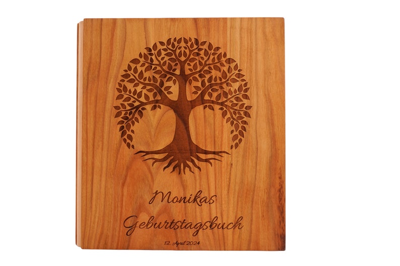 Cartella in legno, realizzata a mano - con albero della vita e incisione personalizzata Cartella I compleanno immagine 5