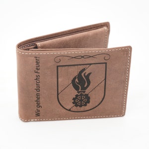 Geschenk Feuerwehrmann | Spruch | Wir gehen durchs Feuer | Österreichische Feuerwehr | Perfektes Geschenk Feuerwehrmann | Geldtasche Leder