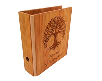 Carpeta de madera, hecha a mano - con árbol de la vida y grabado individual I carpeta de cumpleaños