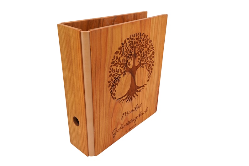 Cartella in legno, realizzata a mano - con albero della vita e incisione personalizzata Cartella I compleanno immagine 1