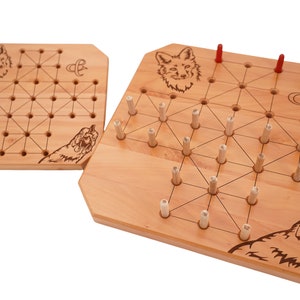 Handmade board game | Fox and Hen | Solid wood pear | Stacking game | Games for children | Preschool ages 5 and up | Strategy game | Retro