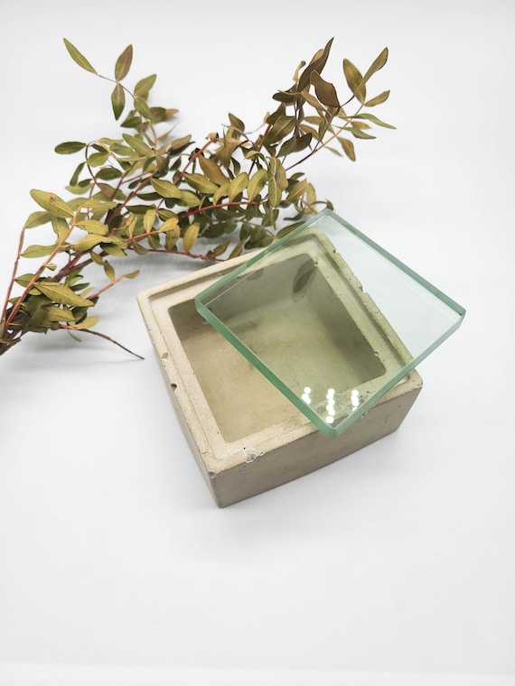 Square Concrete Box with glass lid / concrete lid Etsy