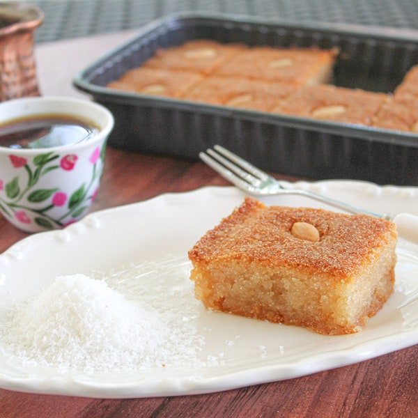 Basbousa, Lebanese Sweet Cakes, Coconut Cake, Moist Semolina Coconut Cake