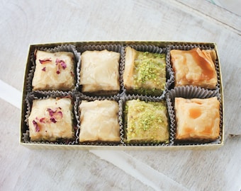 8 Piece Assorted Baklava Package, Sampler  Baklava Package, Mixed Baklava Gift, Lebanese Baklava, Eid Maamoul, Eid Gift, Lebanese Sweets