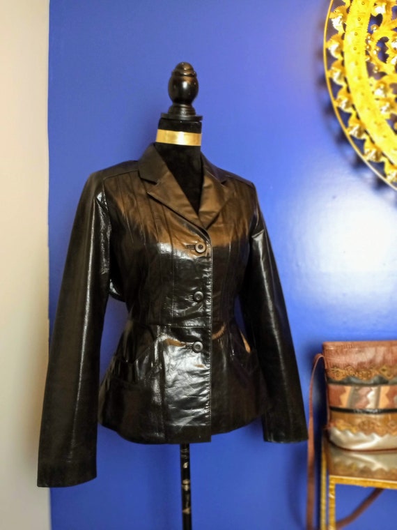Vintage Black Leather Womens Blazer Size S. 1980s