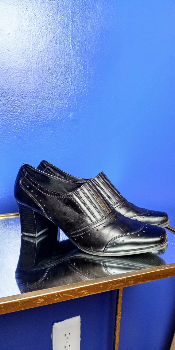 VIntage Womens Booties Black Leather Square toe Bo