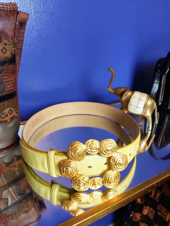 Vintage Carlise Leather Belt Gold Lime Green Leath